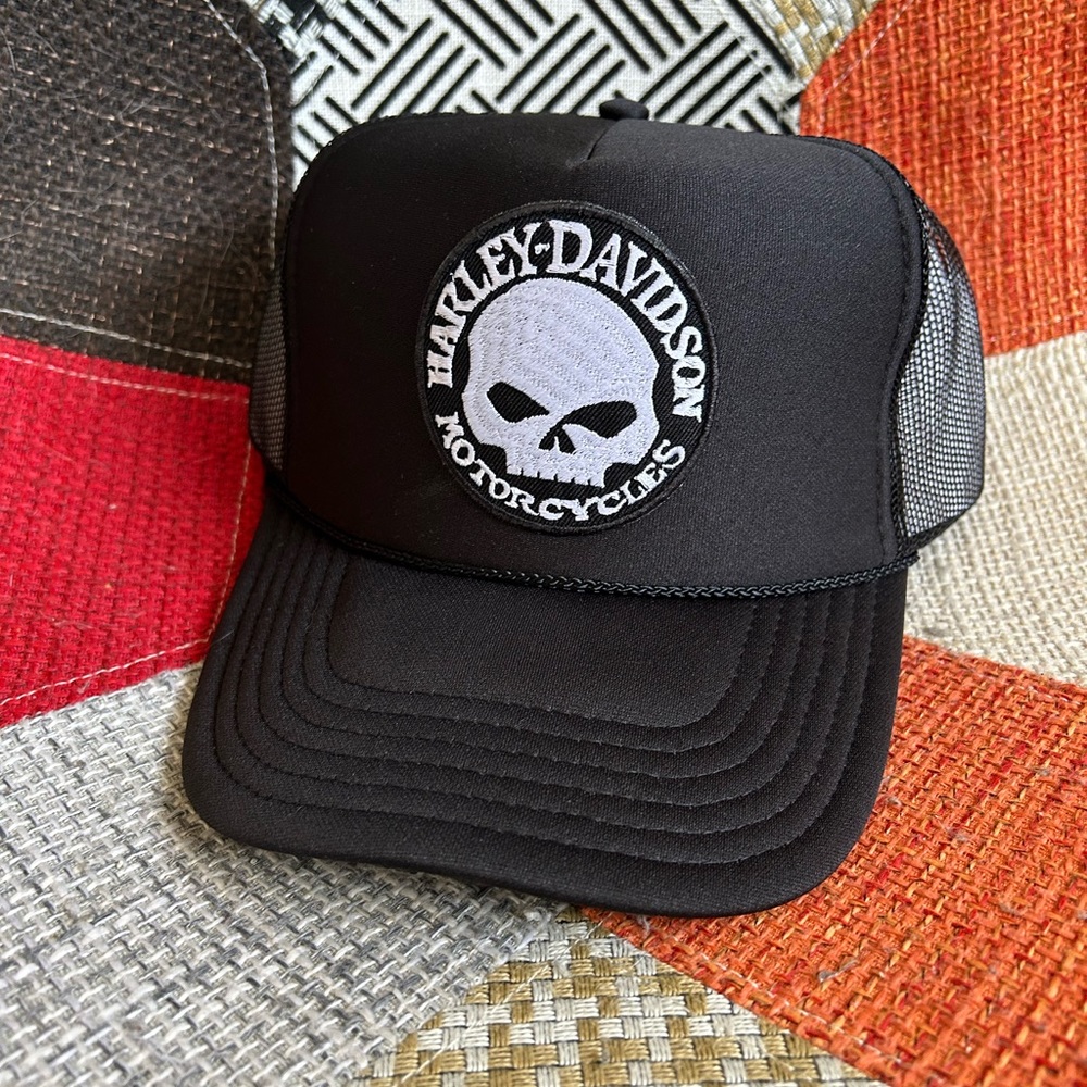 New Black Harley Davidson High Crown Biker Patch Trucker Hat